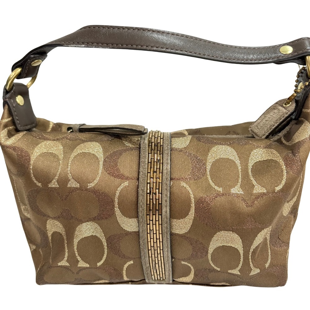 COACH Small Vintage Bronze Gold Signature Handbag with Center Bead Work Y2K